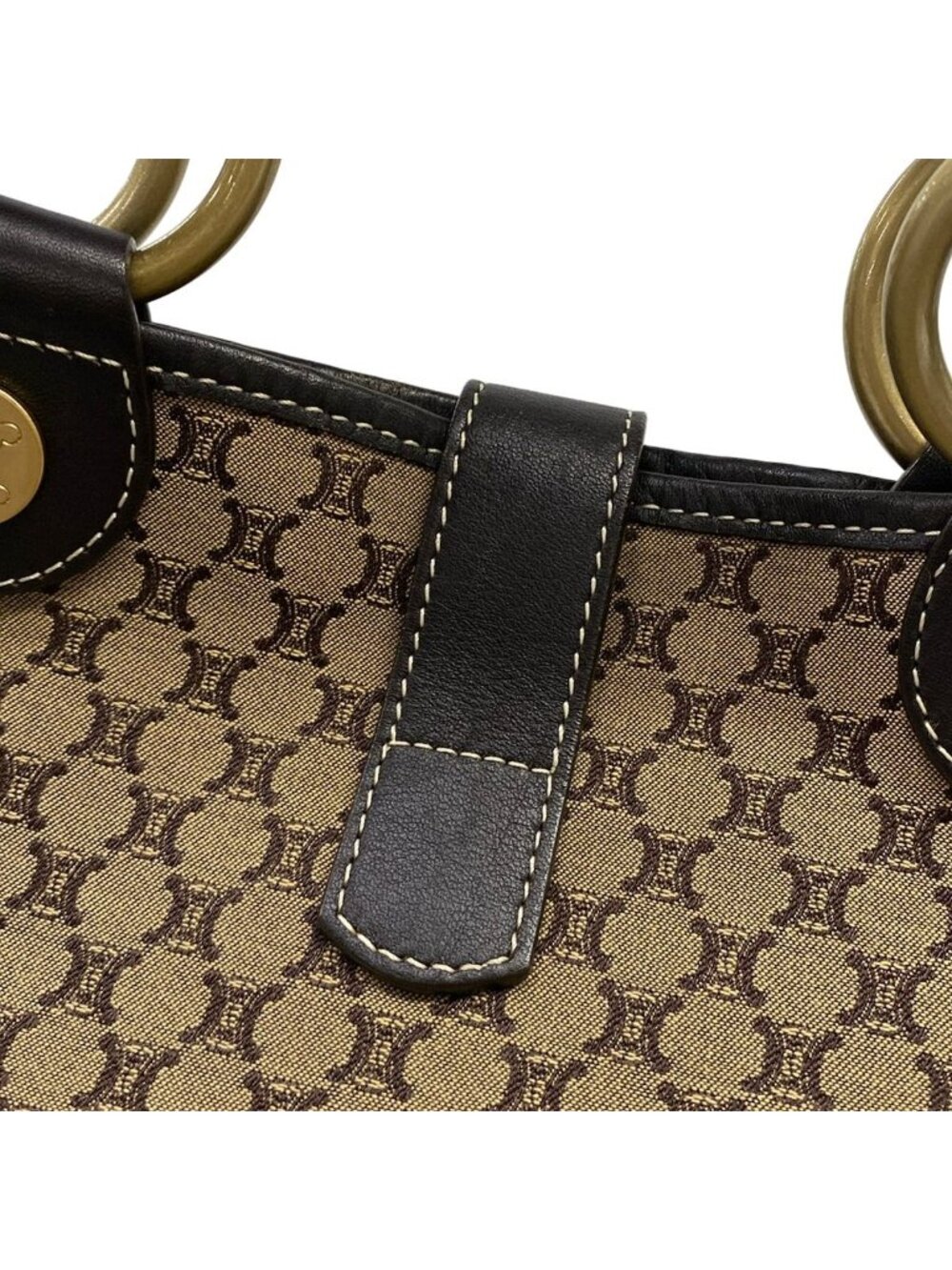 Celine Tote Macadam Pattern Dark Brown Beige Leather - Picture 15 of 15